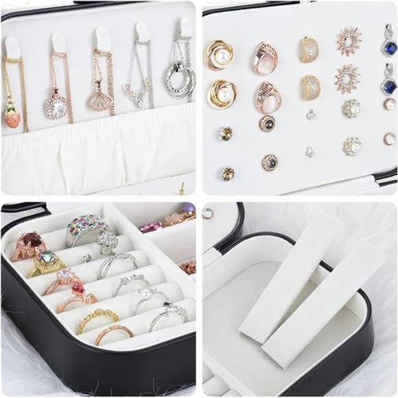 Travel Jewelry Organizer Cases Storage Box for Necklace, Earrings, Rings etc - Picture 2 of 7